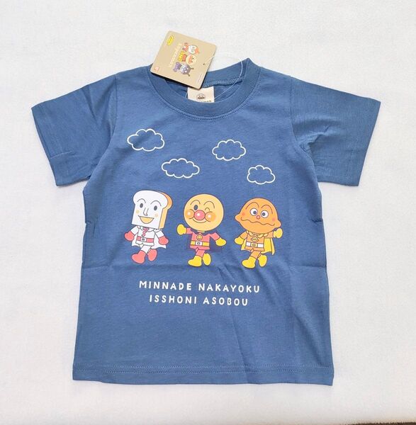 90cm 新品 アンパンマン 特価 ヒーロートリオ柄半袖Tシャツ グレー Tシャツ 半袖Tシャツ
