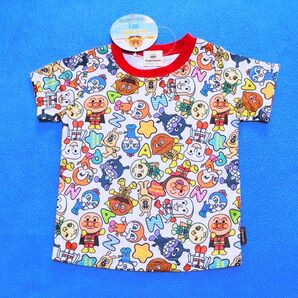 90cm 新品 アンパンマン 2024吸水速乾総柄半袖Tシャツ レッド Tシャツ 半袖Tシャツ