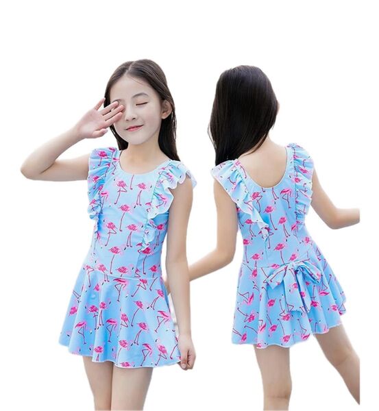 サイズ110cm 女の子 水着 フラミンゴ柄 上下セット