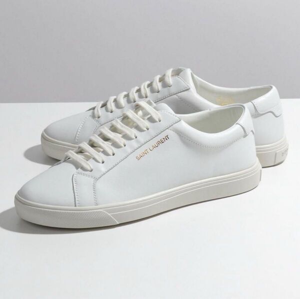 【美品】SAINT LAURENT PARIS レザースニーカー ホワイト 40 1/2(約25.5〜26cm) スニーカー
