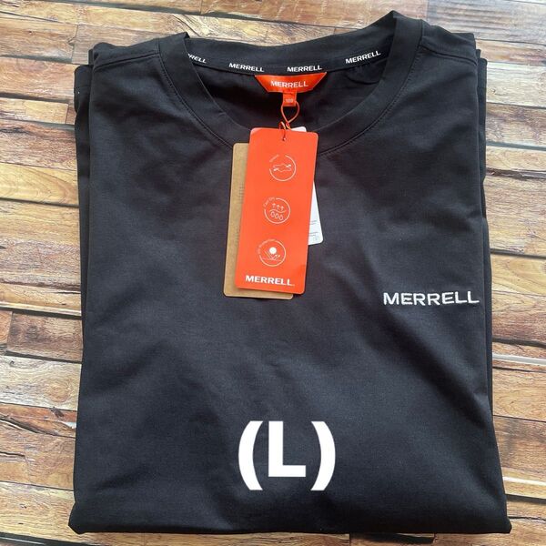 新品メレルMERRELL 半袖Tシャツ シンプルロゴデザイン 黒(L)ブラック