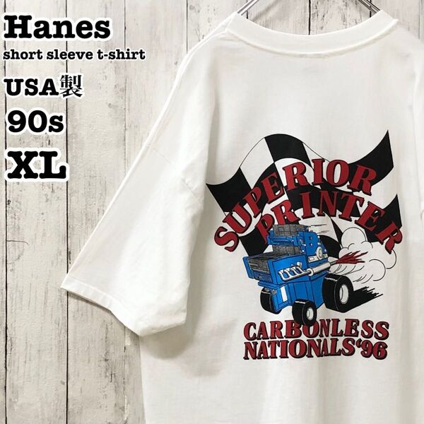 90s ヘインズ USA製 アメリカ古着 企業プリント 半袖 ポケットTシャツ XL