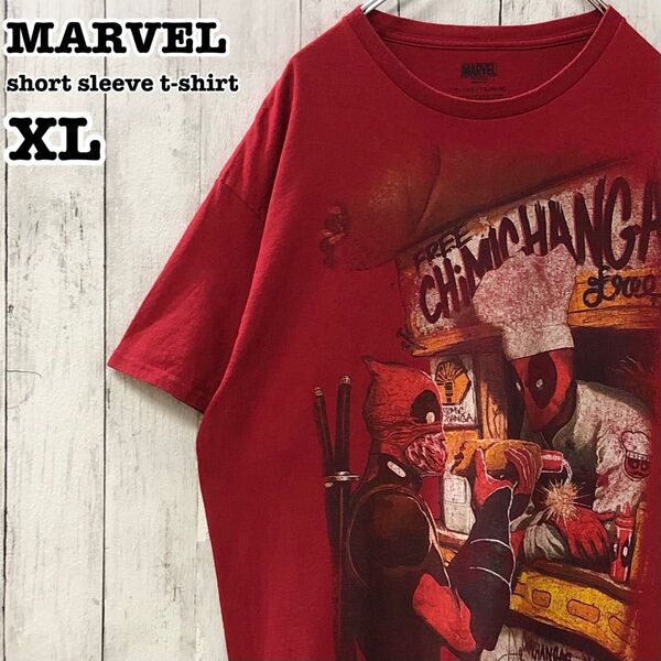 MARVEL マーベル US アメリカ古着 デッドプール アメコミ キャラ プリント 半袖Tシャツ XL