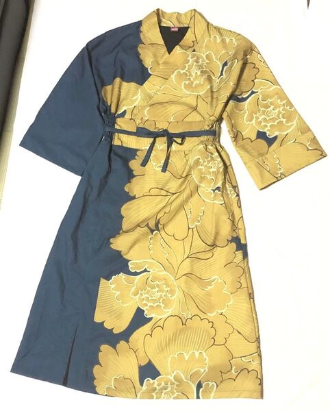 美品 +NIPPON DNA 着物ワンピース ゴールド 和柄 簡単着物 パーティー 着物 浴衣