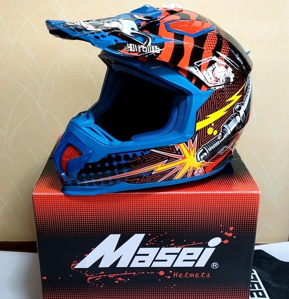 新品 オフロード ヘルメット Lサイズ ブルー Masei バイク モトクロス レース アドベンチャー モタード 大人用 未使用