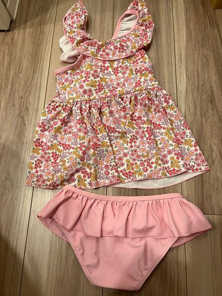 kids foret 紫色花柄フリル水着セット 110cm