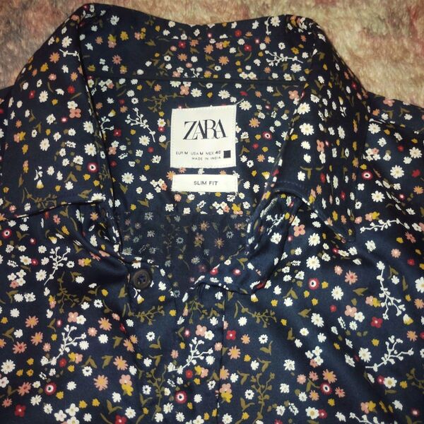 ZARA ザラ 花柄 ボタニカル 小花 長袖 シャツ M スリムフィット