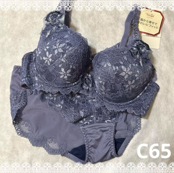 トリンプ レッドレーベル ブラジャー&ショーツ C65 新品 匿名配送 ブルー系