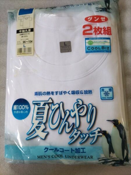 未使用 グンゼ 半袖肌着 アンダーシャツ L丸首「夏ひんやりタッチ」クールコート加工 2枚組 綿100