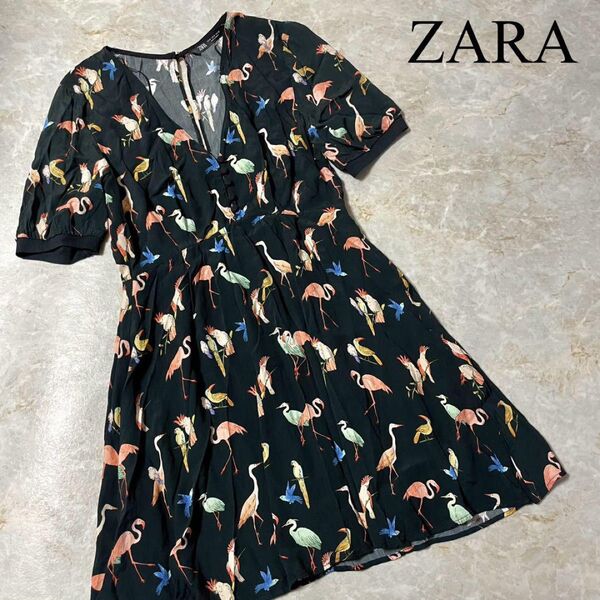 ZARA フラミンゴ ショート スリーブ プレイスーツ ジャンプスーツ US M