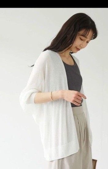 新品タグ付!GreenParks グリーンパークス 接触冷感ドルマンカーデ 長袖シアーカーディガン 冷房日焼け対策 体型カバー