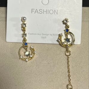 ムーンデザインポストピアス レディース ファッション アクセサリー ロングピアス ピアス ガールズ ゴールド 金色 スタッドピアス