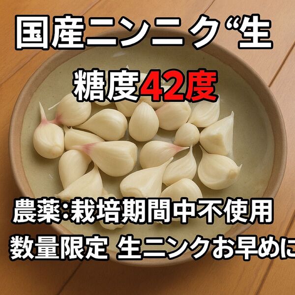 国産"生" ニンニク 糖度42度 農薬:栽培期間中不使用