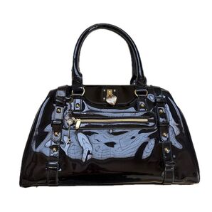 【美品】Disney ディズニー ミッキー ミニー エナメル ハンドバッグ トート ショルダー ブラック ハートチャーム 2WAY