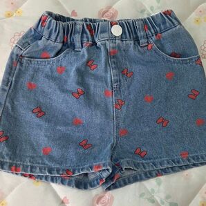 新品未使用 リトシー しまむら ミニー リボン 100 ショートパンツ デニム