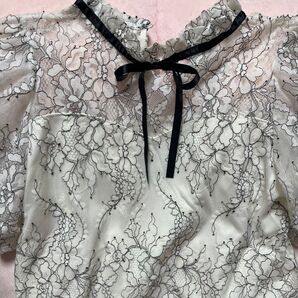 リボン付き配色花柄レースフリルトップス シースルー ホワイト INGNI イング GRL グレイル pium ピウム