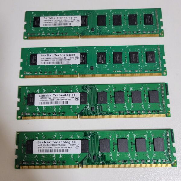 【動作確認済み】SanMax PC3-12800U 4GB×4 計16GB DDR3-1600 デスクトップ用メモリ