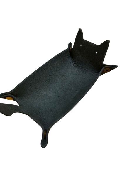 【本皮】猫型 小物入れ ブラック 黒 インテリア 雑貨