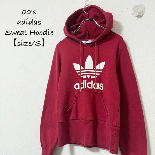 00s★adidas/アディダス★trefoil/トレフォイル★スウェット★パーカー★Hoodie/フーディー★Red/赤白★S
