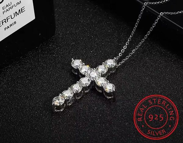 至高 クロス モアサナイト ダイヤモンド ネックレス s925 シルバー プラチナコーティング