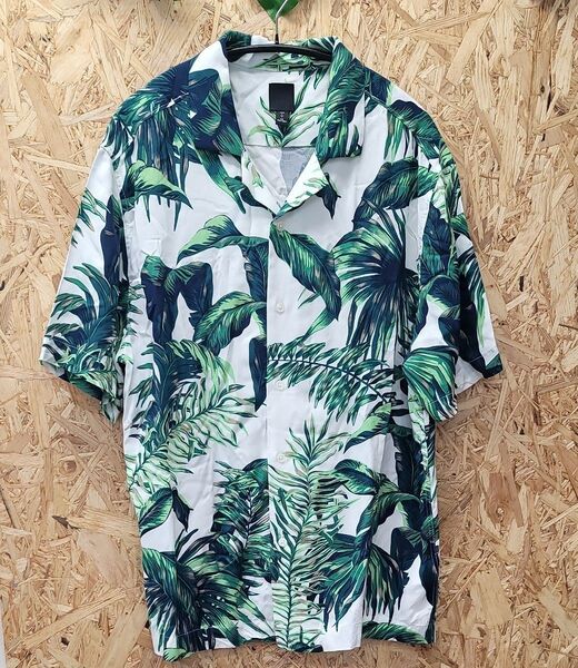 h&m アロハシャツ ボタニカル柄半袖シャツ オープンカラーシャツ L h&mアロハシャツ 半袖シャツ