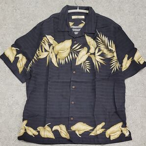 Tommy Bahama RN86549 オープンカラーシャツ ボタニカル総柄 シルクシャツ アロハシャツ L