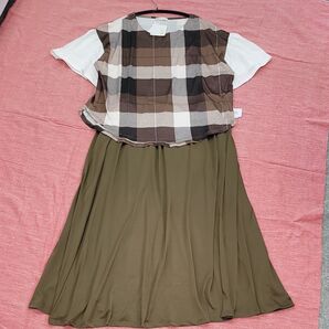 新品 Tシャツスカートセットアップ Tシャツスカート上下セット M Tシャツ スカート チェック上下セット フレアスカート