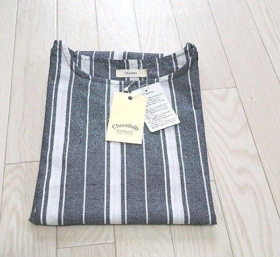 新品。レディース トップス 長袖ブラウス チュニック ワンピース M ストライプブラウス