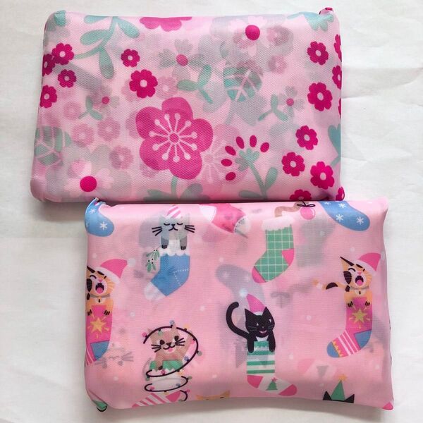 大きめのエコバッグ 折りたたみ 便利 買い物袋エコバック 桜 猫柄2個セット プレゼント 大容量 超軽量 収納 レジバッグ ピンク