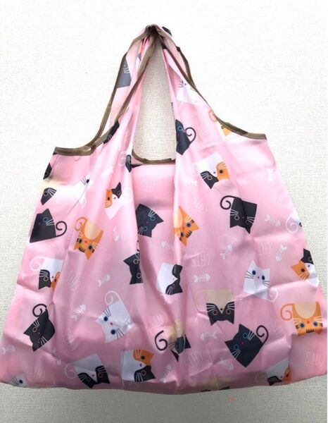 大きめのエコバッグ 折りたたみ 便利 買い物袋 エコバック おしゃれ 可愛い 猫柄1袋 プレゼント 手提げ袋 ピンク