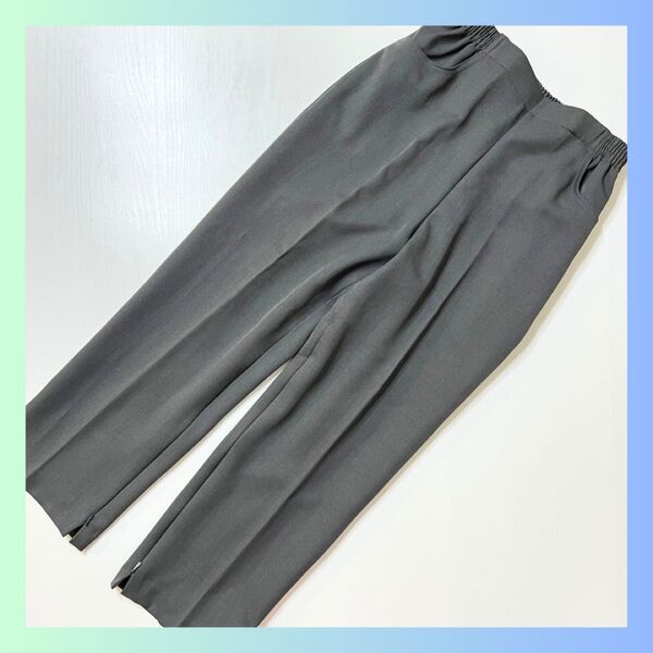 美品 レディース パンツ スラックス グレー Mサイズ ボトムス ウエスト ゴム