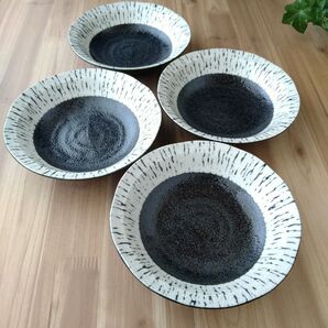 黒しぶき浅鉢・4枚 美濃焼〈新品・未使用〉