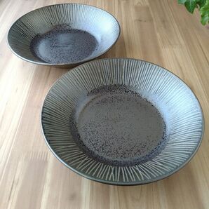 反型ライン深皿・2枚 美濃焼〈新品・未使用〉