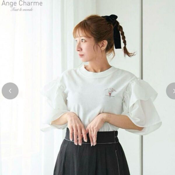しまむら 辻希美 アンジュシャルム コラボ フリル付き Tシャツ ホワイト M
