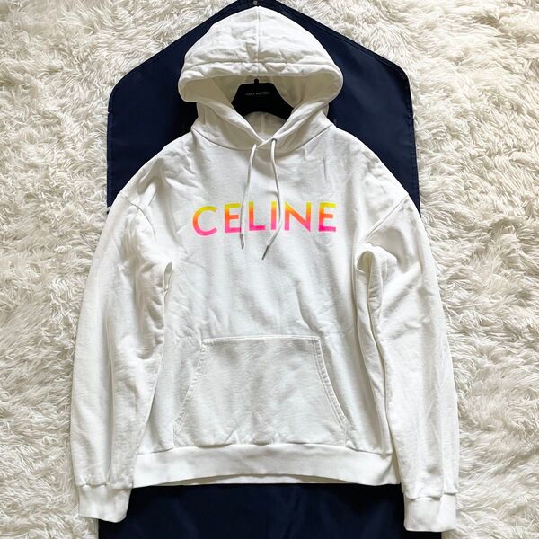 美品 CELINE セリーヌ ロゴ パーカー ホワイト サイズL プルオーバー