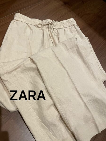 ZARA パンツ ホワイト 麻 ウエストゴム