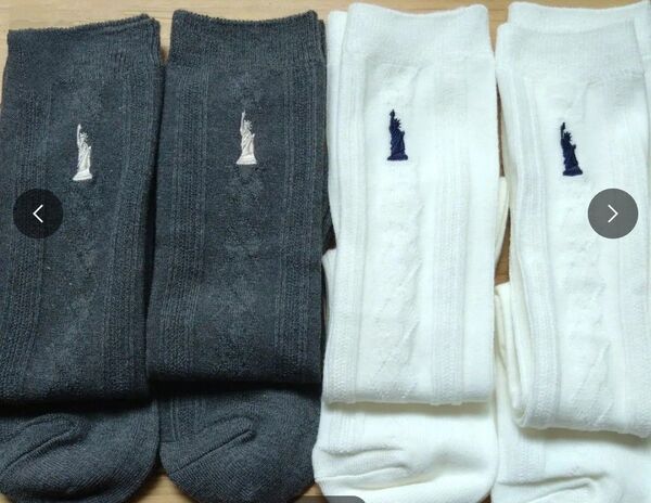 イーストボーイ 靴下 4足セット 自由の女神 刺繍入り 白2足 グレー2足
