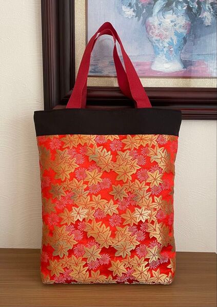 【新品】紅葉 トートバッグ 金蘭生地 金糸 和柄 着物