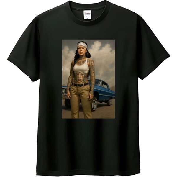 チカーノスタイル Woman Tシャツ ブラック M-XL 綿100% 5.6オンス パロディ ネタ