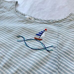 手刺繍入り ボーダー 半袖シャツ カットソー