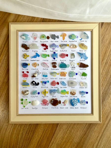 シーグラスアート☆ 海の生き物 大図鑑 ギフト プレゼント ジンベイザメ シャチ くじら インテリア クラゲ いるか チンアナゴ