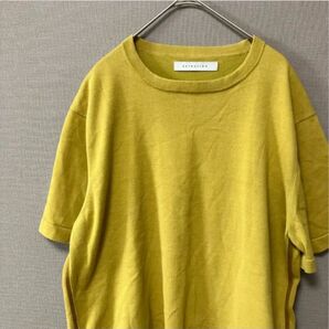 【美品】ESTNATION クルーネック半袖ニット(L)イエロー無地サマーニット
