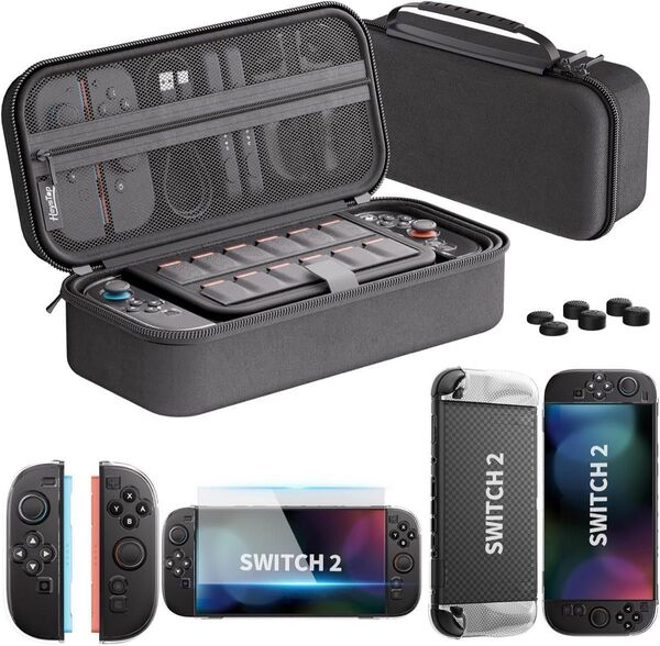 価格交渉大歓迎!Switch 2対応 ケースHEYSTOP スイッチ (収納バッグ+TPUカバー+ガラスフィルム +親指キャップ)