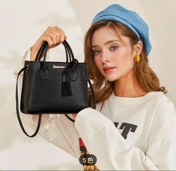 ◆ブラック◆トート&ショルダーバッグ フェイクレザー ハンドル付