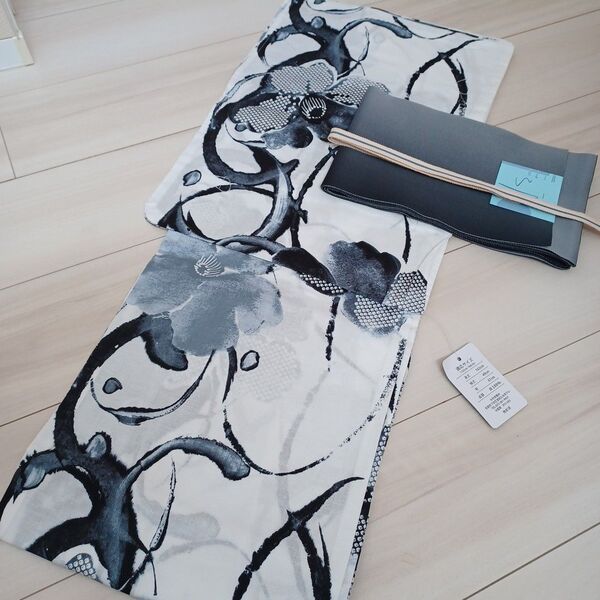 新品 呉服屋 粋モダン!大人上品な椿 夏着物 浴衣3点セット