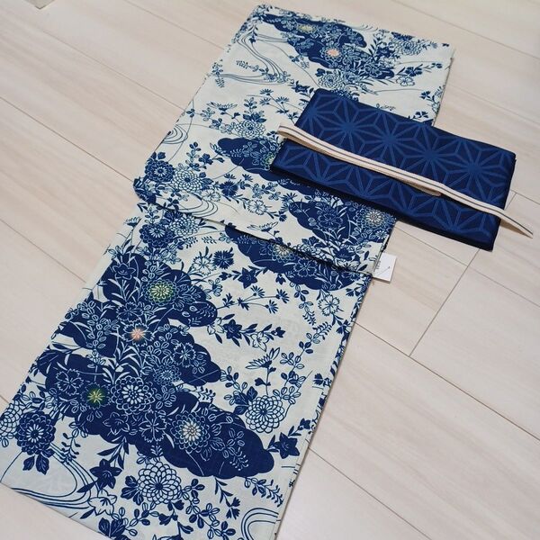 新品☆呉服屋♪吸水速乾・大人清楚な古典風夏着物 浴衣3点セット
