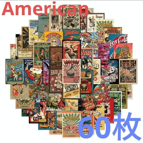 アメリカ レトロポスター ステッカー【60枚】広告看板 ヴィンテージ アンティーク シール 古い ③