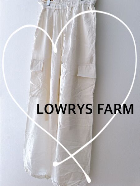 【LOWRYS FARM】カーゴパンツ ワイド ゴムウエスト ホワイト 白 ゆったり レディース