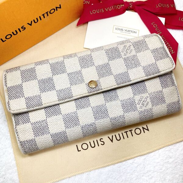 ルイヴィトン ポルトフォイユサラ ダミエ アズール 長財布 カード入れ10枚 LOUIS VUITTON