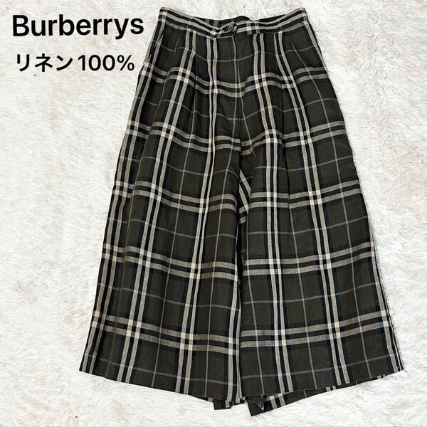Burberrys バーバリー 麻100% リネン チェック ハーフパンツ ブラウン系 茶系 キュロット バミューダパンツ
